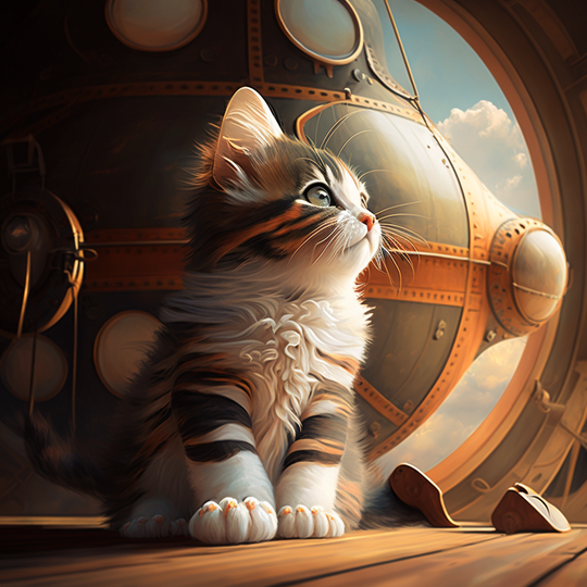 American Bobtail Cat in an Airship Art | Tracy Taylor Books